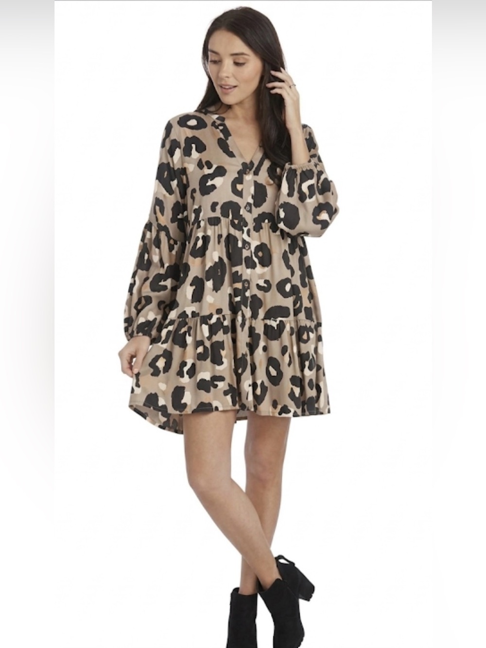Mud Pie Beige and Black Leopard Print Tunic